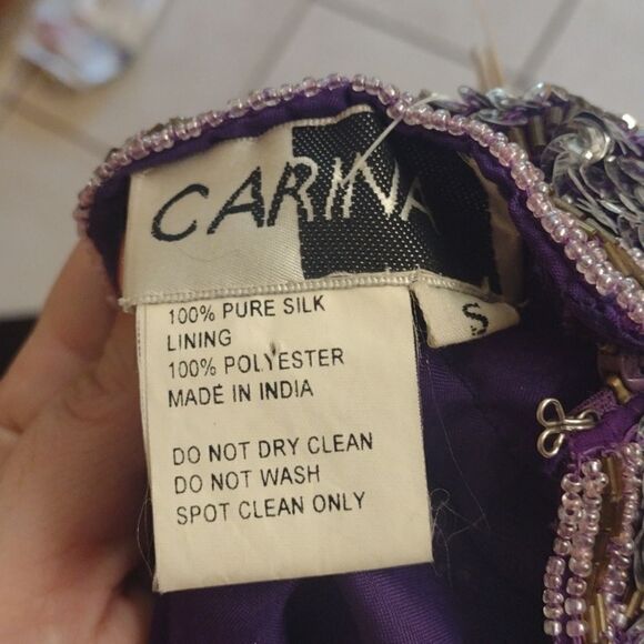 Carina Purple Silk beaded halter minidress halter top sparkle purple silver S - Picture 9 of 15